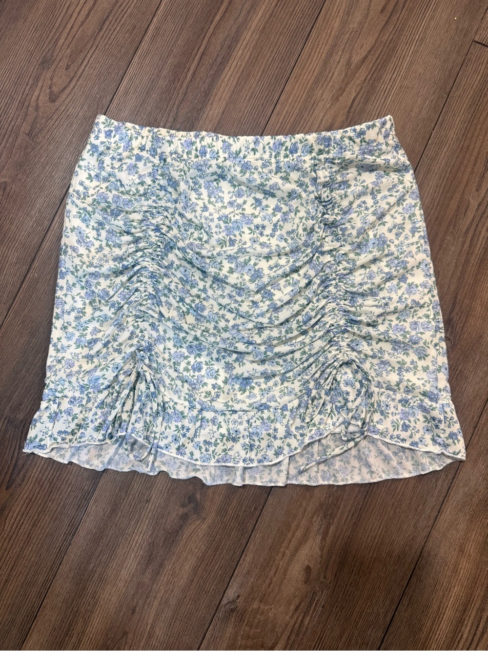 Altar’d State Blue Floral Ruched Ruffle Mini Skirt Size Large